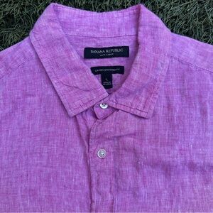Banana Republic 100% Linen Cayden Standard Fit Short Sleeve Button Up Shirt L